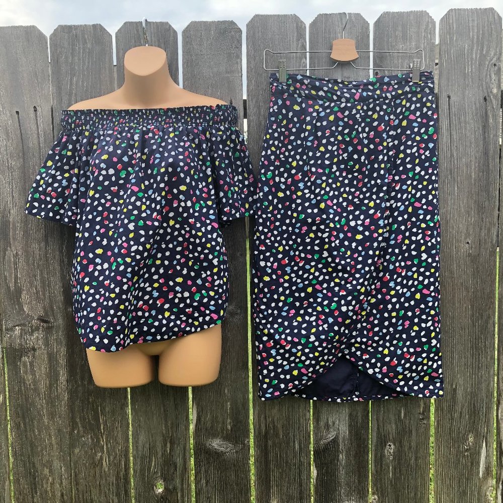 J. Crew Blue Confetti Skirt Top Set